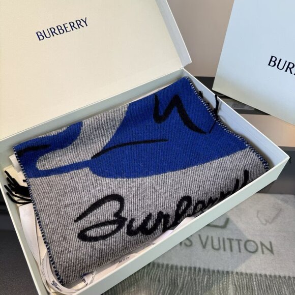 Burberry Mirrored Horsehead Scarf, Blue Cashmere Yarn Scarf - Picture 1 of 6